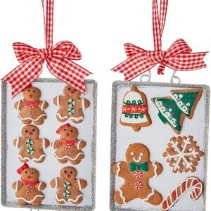 Gingerbread Men Baked Cookies on Tray Christmas Holiday Ornaments Set of 2